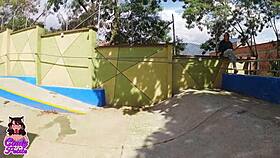 hey training outside with tall colombian guy teaching petite teen slut cardio via hardcore public fuck cum covered!