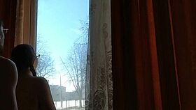 Helga Bosk risks outdoor orgasm sex by window as crowds pass nearby