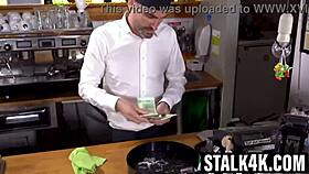 POUNDING SHORT-HAIRED BRUNETTE JENNY DOLL TO FUND HUBBY'S SHOP