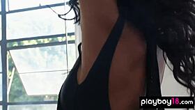 imagine skinny ebony ballerina jahla pope stripping naked mid-workout temptation