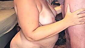 Pregnant wife eagerly sucks and strokes massive throbbing cock