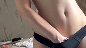 cute maiskii teases her shaved pussy with deep dildo thrusts