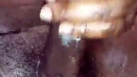 Tattooed babe screams in orgasm stroking massive black cock to cumshot explosion