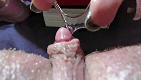 her huge clit drips grool as she fingers gaping pussy to squirt