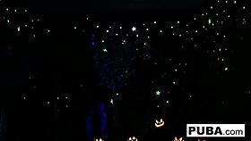 two hot blondes share a halloween pussy licking scare together