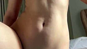 cute maiskii teases her shaved pussy with deep dildo thrusts