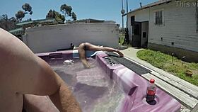 Skinny slut Dayanara gags deep on cock in hot tub choking hard