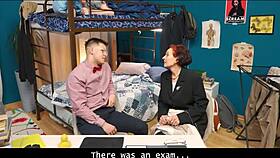 mature woman shares anatomy lesson with eager partners in dorm