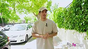 In a speed dating event, the busty blonde meets a latin man for an exciting encounter outdoors during casting and interview.