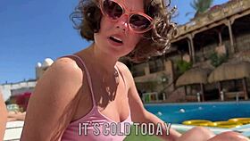 Oiled her up poolside then hotel fuck ends with deep cum inside