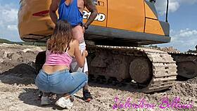 hottie in tight jeans bends for stranger's cock sucking her big ass out