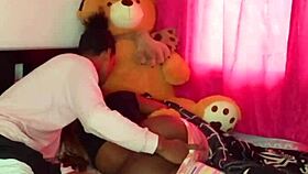 surprise petite latina in room leads to passionate bent over creampie fuck