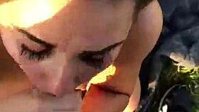 She drops to knees for his deepthroat outdoor cum finish