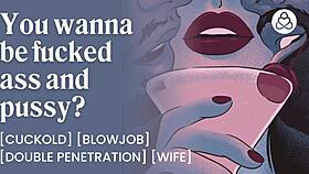 Real cuckold wife begs for double anal creampie from two monsters