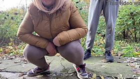 Curvy Milf Squats Pissing in Leggings Right Next to Me