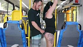 Old Pervert Gropes Curvy Brunette Masturbates to Bus Cumshot