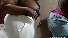 Gigantic ebony bbw ass claps hard on big black dildo