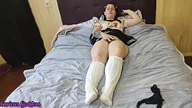 curious german milf goddess fingers hairy wet pussy after oktoberfest