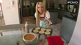 Petite Blonde Kenzie Reeves Stuffed with Thanksgiving Creampie