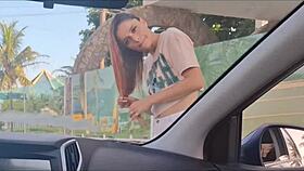 Hey, I'm masturbating bent over in this public car!