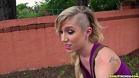 Lusty lips petite teen gives street blowjob pov outdoors