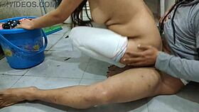 bhabhi gets pounded hard while washing clothes in risky bathroom outdoor spot