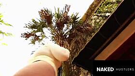 redhead bbw milf sneaks outdoor fuck with muscular young trainer miami backyard