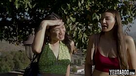 wild threesome vibes with two busty babes and celeb guide 😈👯‍♀️🍆