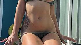 Hey stranger check this juicy milf teasing her big tits by the pool before hard pussy pounding cum facial