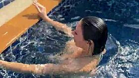 Hey stranger check this juicy milf teasing her big tits by the pool before hard pussy pounding cum facial