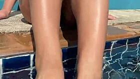 Hey stranger check this juicy milf teasing her big tits by the pool before hard pussy pounding cum facial