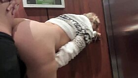 hey fuck this cute wife harder in the hotel elevator to get caught