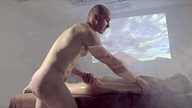 luca borromeo's erotic massage turns into sensual shaved pussy licking and natural tits play