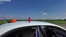 Petite redhead's first public anal ride in taxi gets rough and gaping