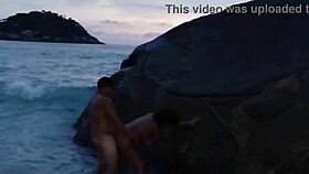Hotwife moans loud getting fucked by muscular stud's monster cock creampie on beach ripping clothes off.
