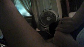 Two eager hands stroke massive cock waking up for intense homemade action