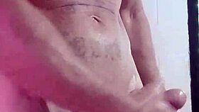 She strokes her big hard monster cock on webcam with dirty talk