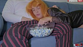 watching movie with curvy latina milf makes my cock hard she sucks then we fuck creampie