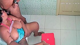 Watch her get caught on cam taking massive cock deep inside