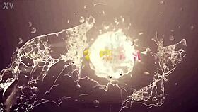 A blonde babe takes massive cum coverage and golden shower drenching